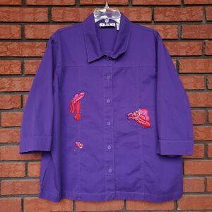 KL Collection Red Hat Society Purple Denim Jacket 3X Lightweight 3/4 Sleeve